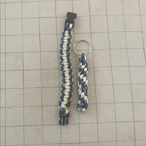 Navy blue and Cream Paracord Bracelet and Keychain Set